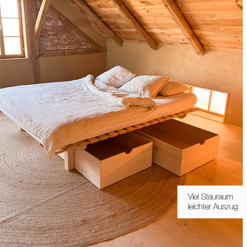 Massivholzbett NOOMY mit Unterbettkasten