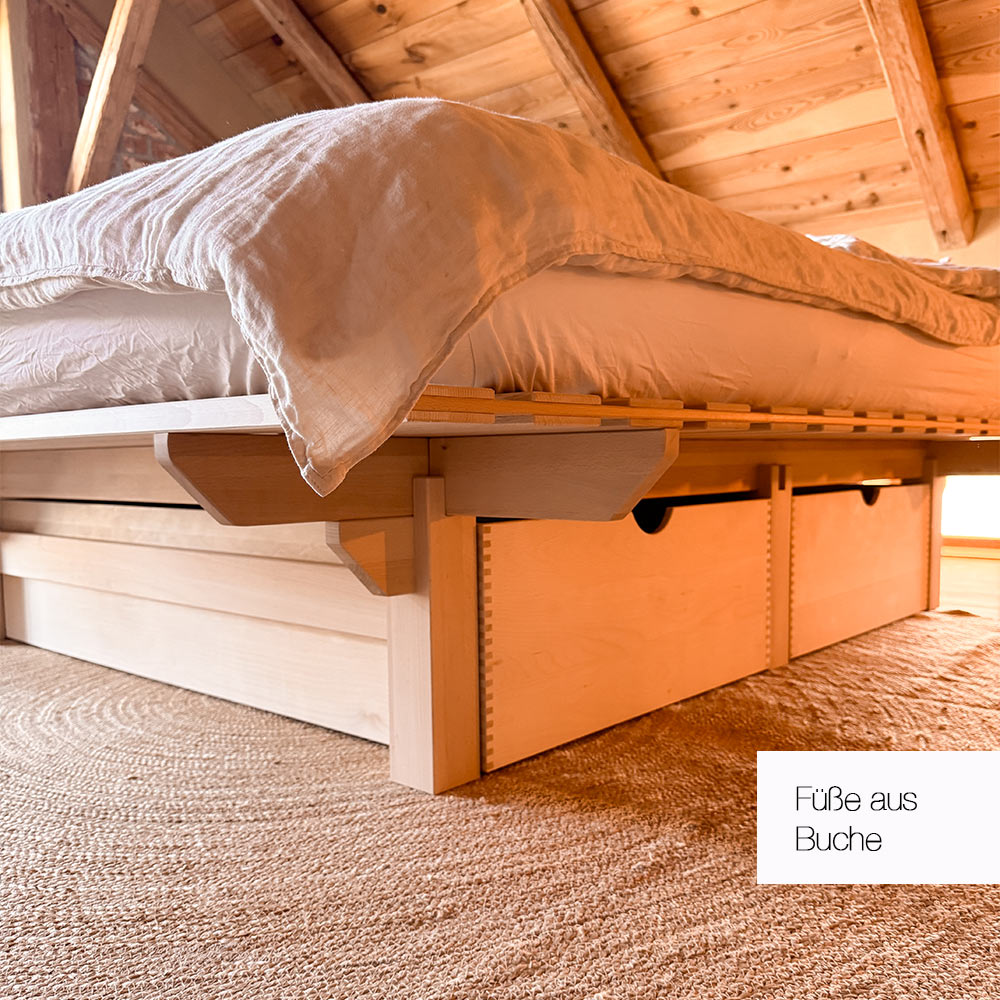 Massivholzbett NOOMY mit Unterbettkasten